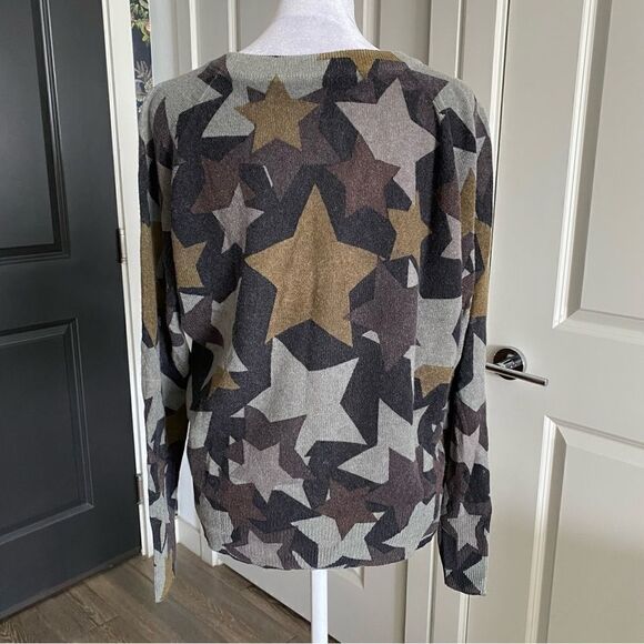 White + Warren 100% Cashmere Multicolored Star Print Crewneck Sweater Size S - Picture 3 of 7